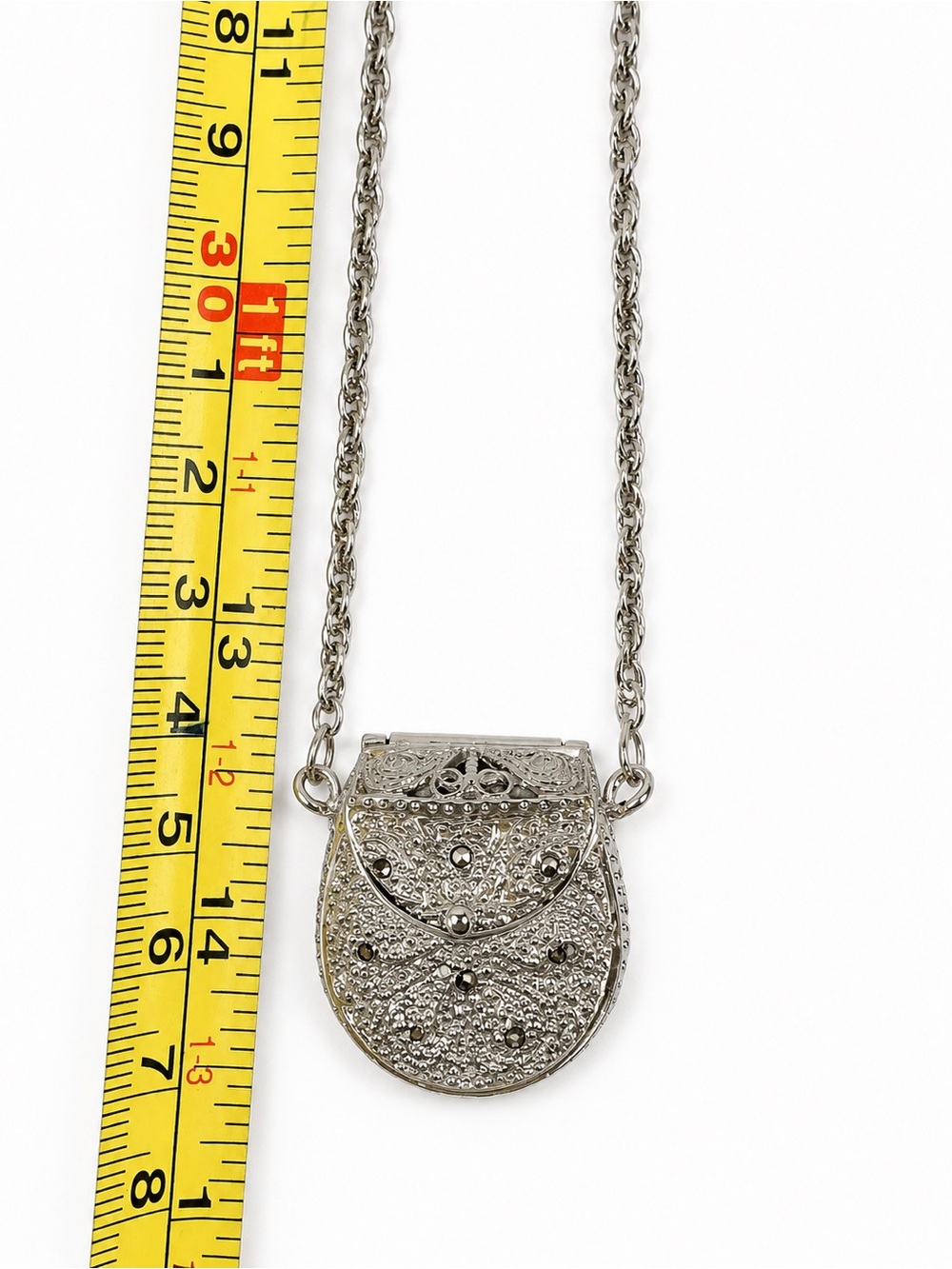 EKQ Hidden Watch Purse Pendant Necklace Silver Tone Working Quartz - Picture 7 of 9